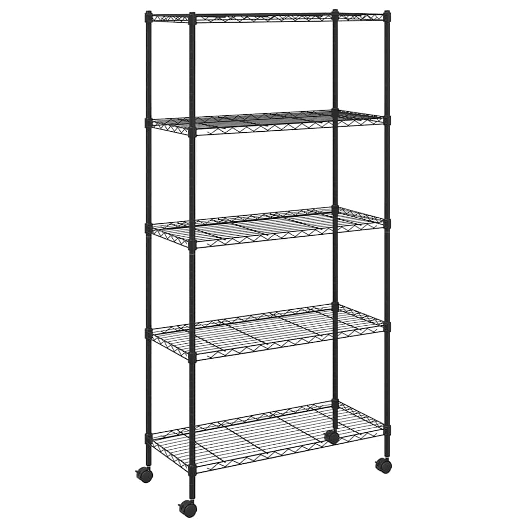 Opbergrek 5-laags met wielen 250 kg 75x35x155 cm zwart is nu te koop bij PeponiXL, paradijselijk wonen!