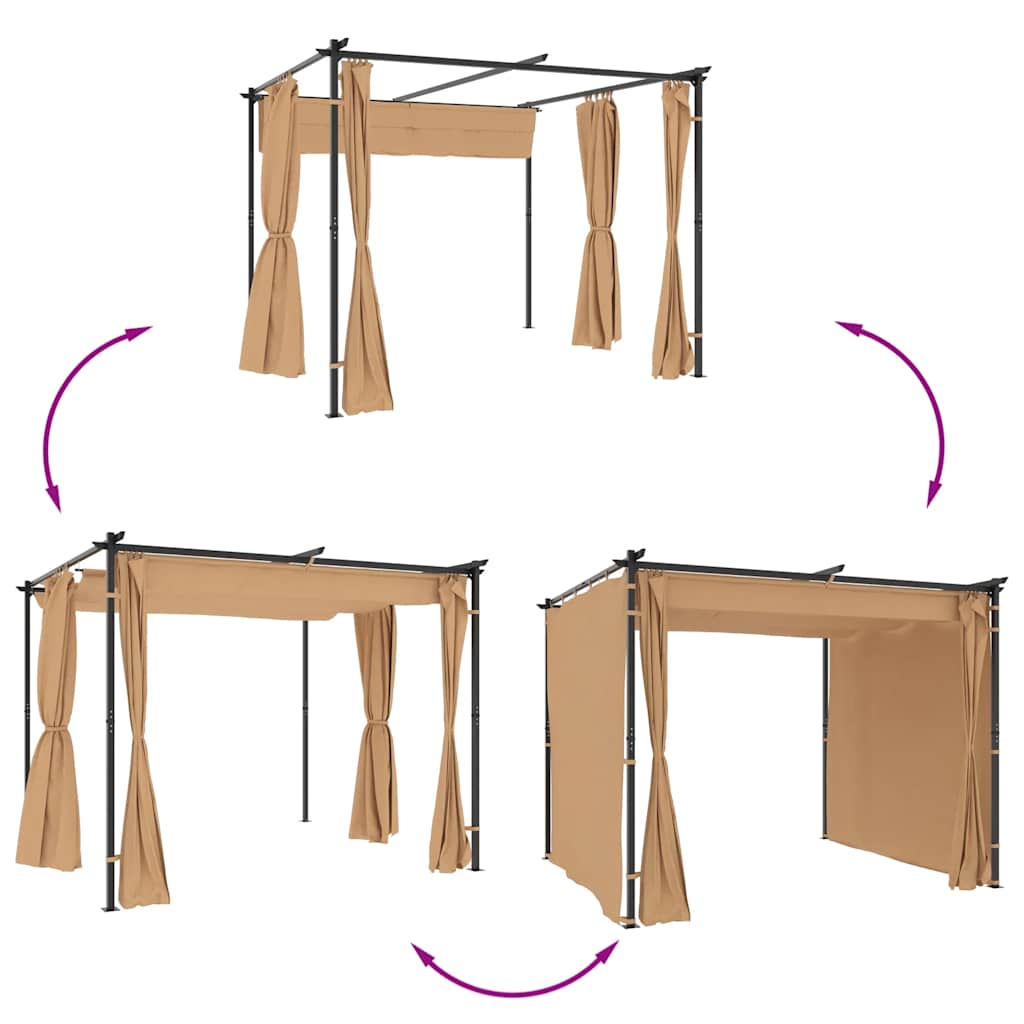 Prieel met gordijnen 3x3 m staal taupe is nu te koop bij PeponiXL, paradijselijk wonen!