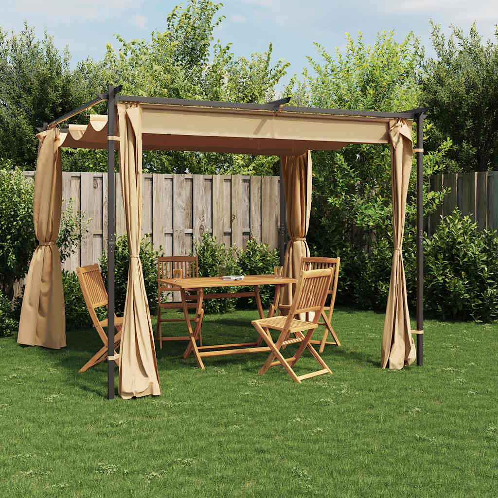 Prieel met gordijnen 3x3 m staal taupe is nu te koop bij PeponiXL, paradijselijk wonen!