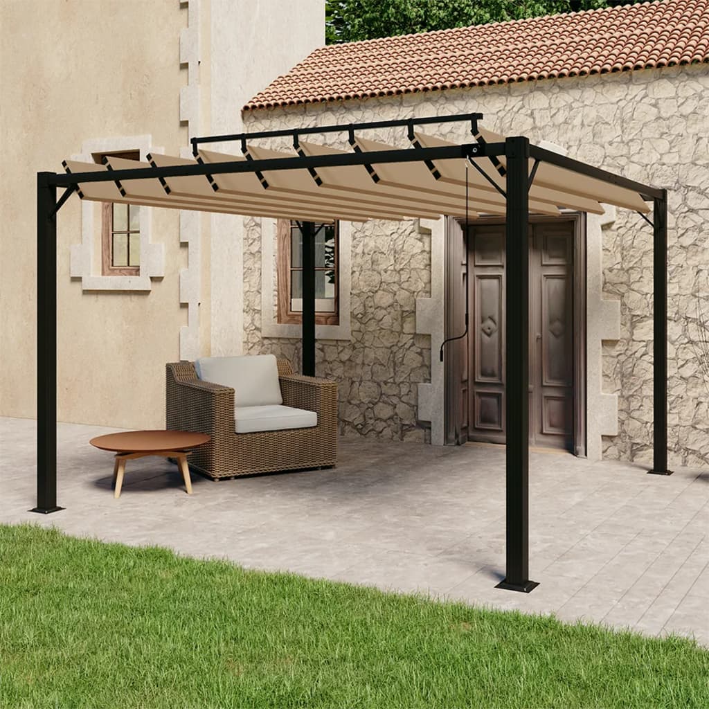 Prieel met lamellendak 3x3 m stof en aluminium taupe is nu te koop bij PeponiXL, paradijselijk wonen!