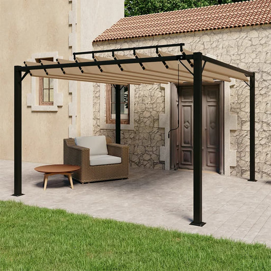 Prieel met lamellendak 3x3 m stof en aluminium taupe is nu te koop bij PeponiXL, paradijselijk wonen!