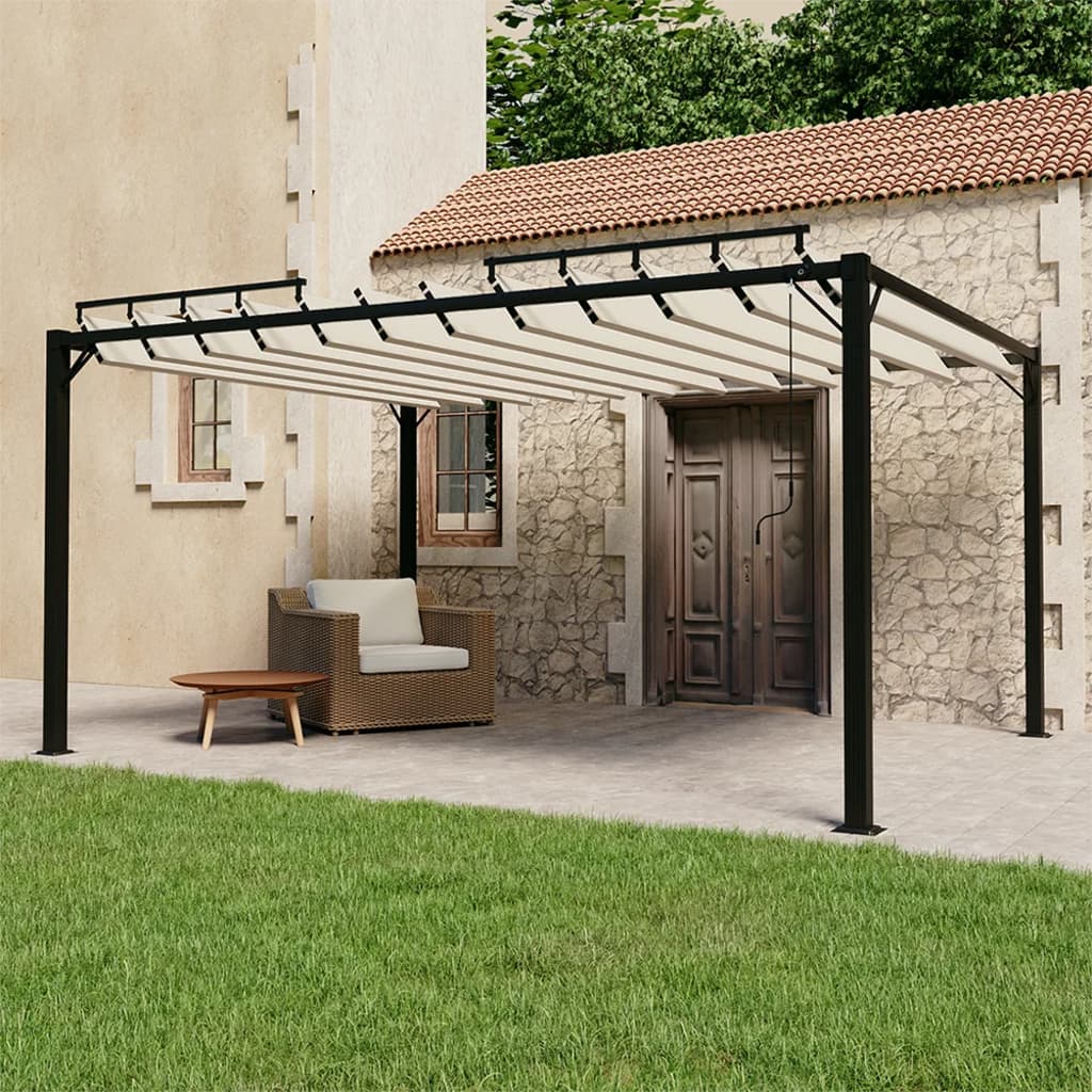 Prieel met lamellendak 3x4 m stof en aluminium crèmekleurig is nu te koop bij PeponiXL, paradijselijk wonen!