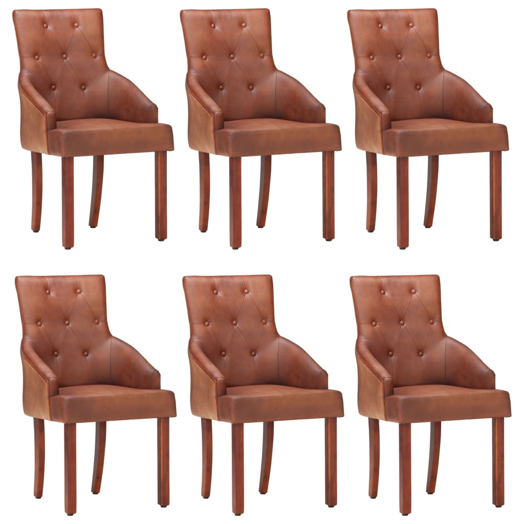 Eetkamerstoelen 6 st echt geitenleer bruin is nu te koop bij PeponiXL, paradijselijk wonen!