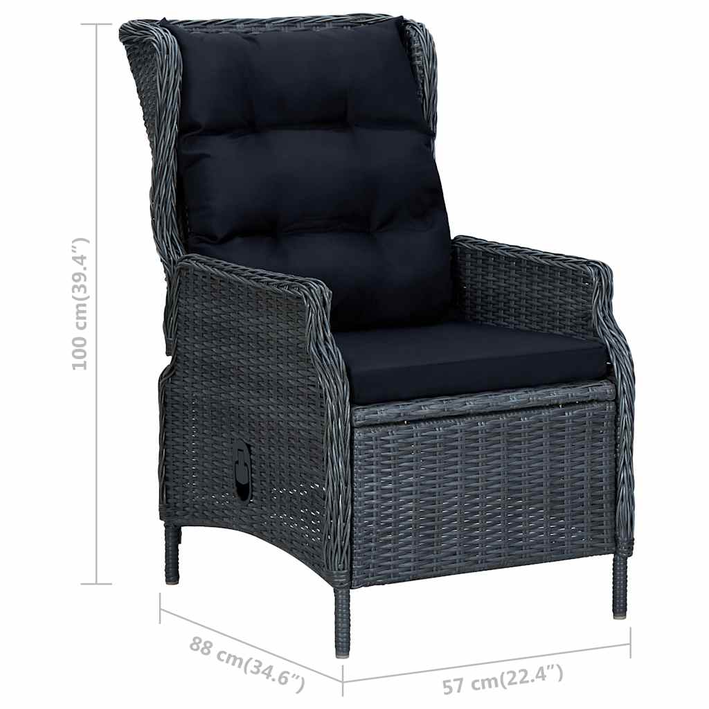 Tuinstoel verstelbaar met kussens poly rattan donkergrijs is nu te koop bij PeponiXL, paradijselijk wonen!