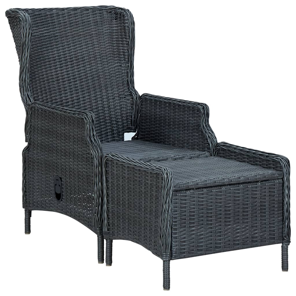 Tuinstoel verstelbaar met voetenbankje poly rattan donkergrijs is nu te koop bij PeponiXL, paradijselijk wonen!