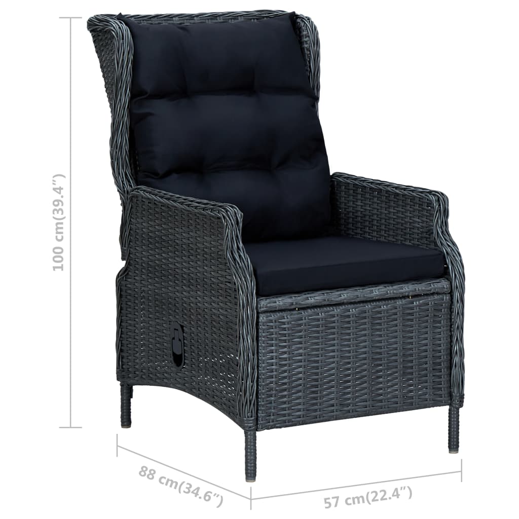 Tuinstoel verstelbaar met voetenbankje poly rattan donkergrijs is nu te koop bij PeponiXL, paradijselijk wonen!