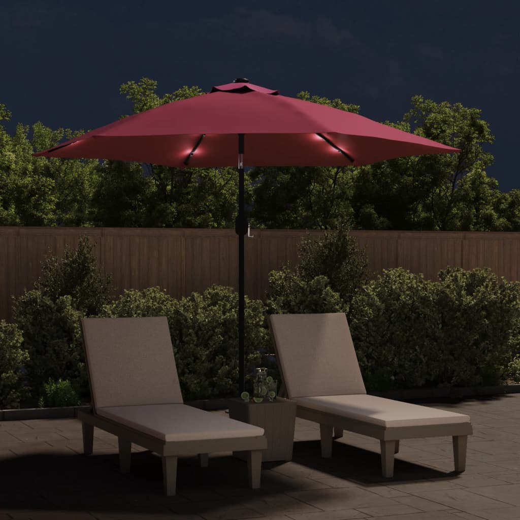 Parasol met LED-verlichting en stalen paal 300 cm bordeauxrood is nu te koop bij PeponiXL, paradijselijk wonen!