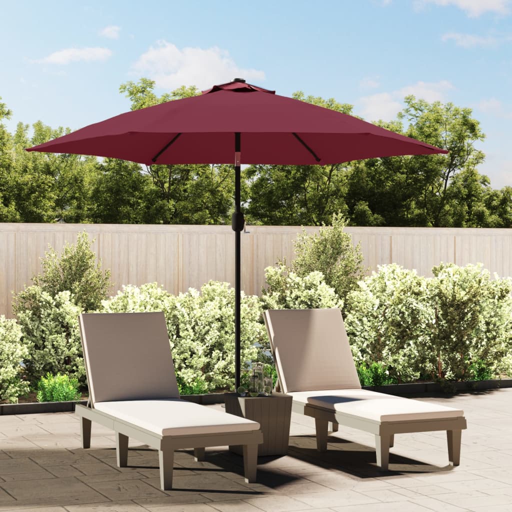 Parasol met LED-verlichting en stalen paal 300 cm bordeauxrood is nu te koop bij PeponiXL, paradijselijk wonen!