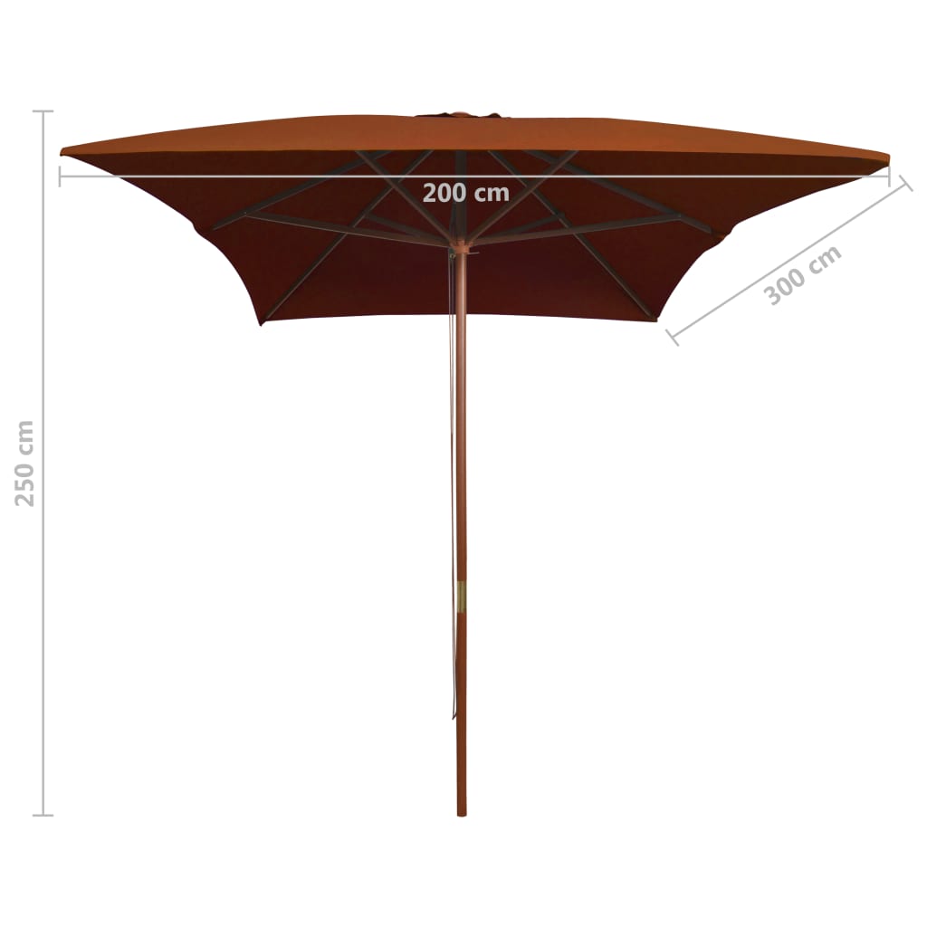 Parasol met houten paal 200x300 cm terracottakleurig is nu te koop bij PeponiXL, paradijselijk wonen!