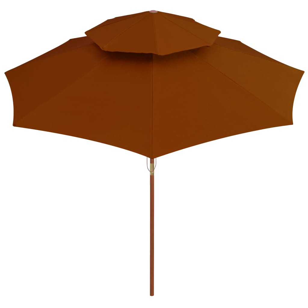 Parasol dubbeldekker met houten paal 270 cm terracottakleurig is nu te koop bij PeponiXL, paradijselijk wonen!