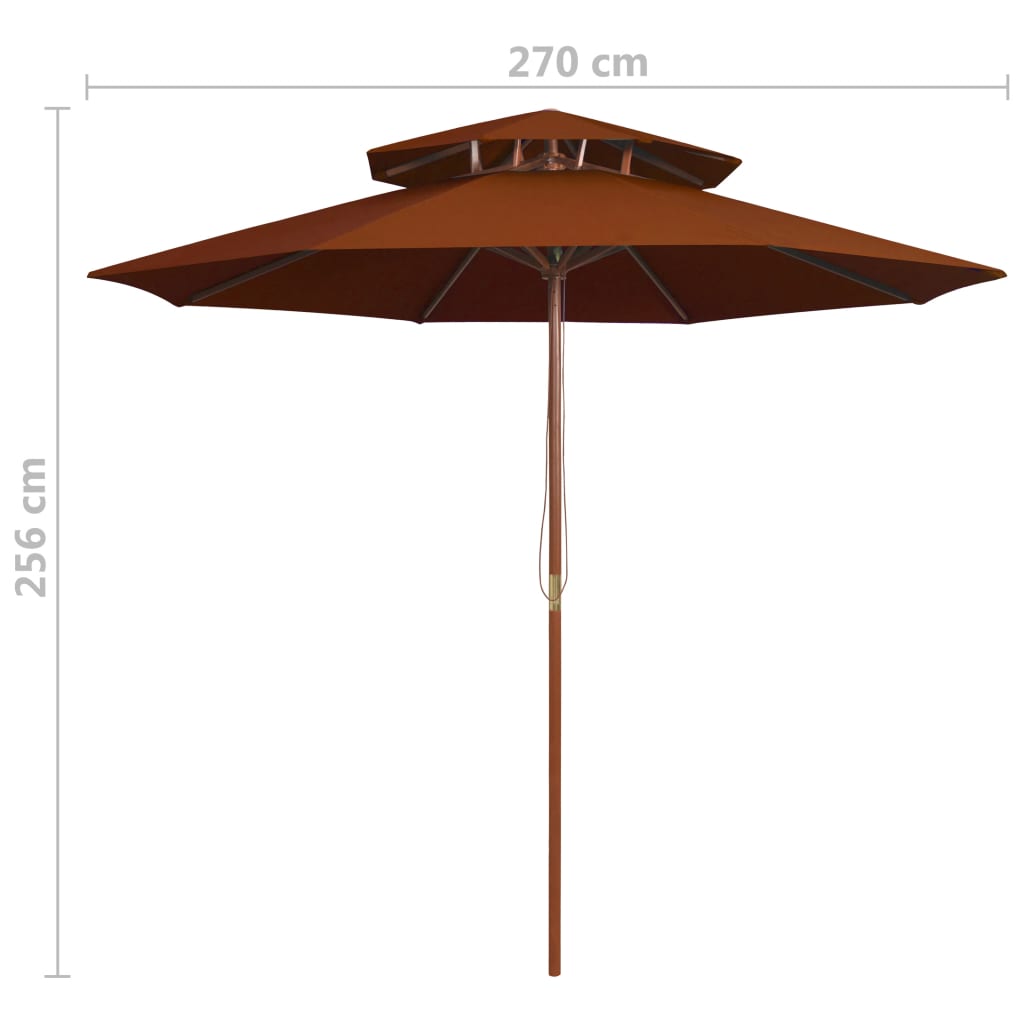 Parasol dubbeldekker met houten paal 270 cm terracottakleurig is nu te koop bij PeponiXL, paradijselijk wonen!
