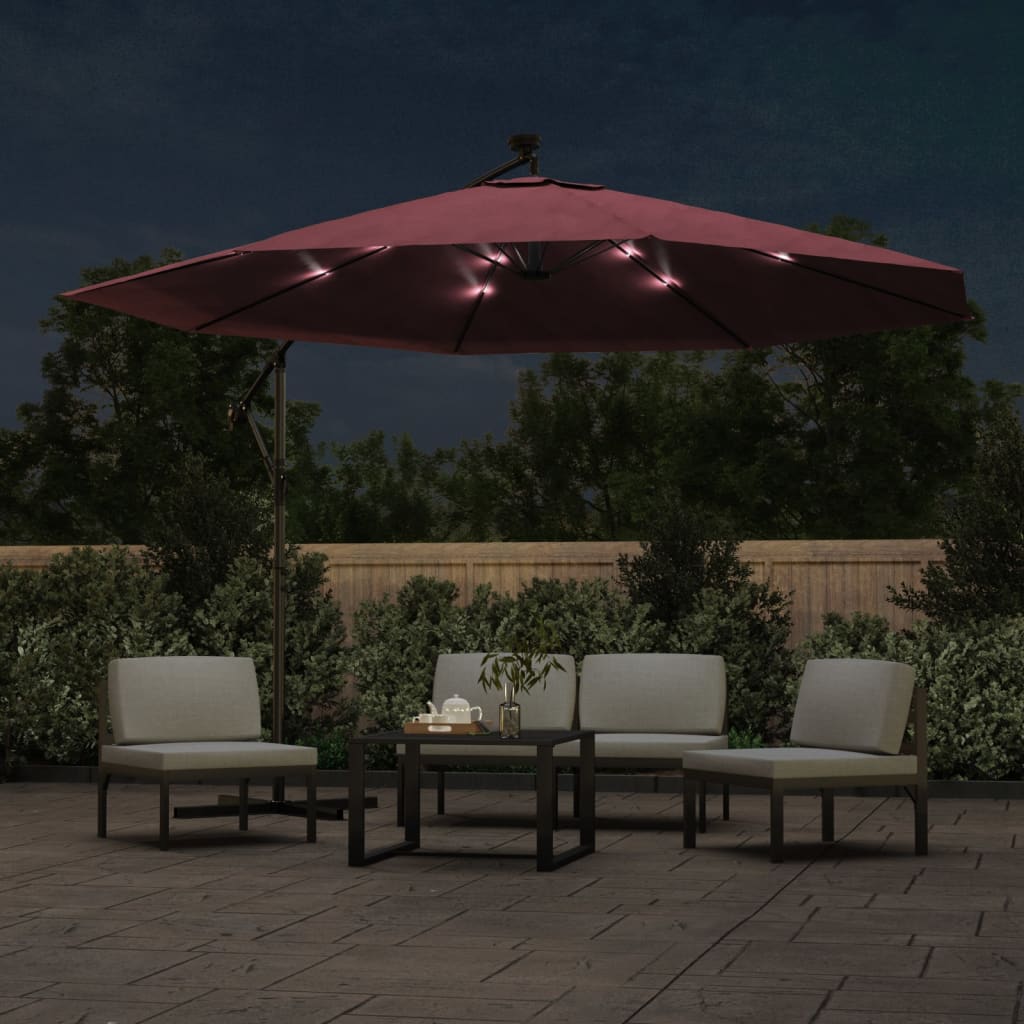 Zweefparasol met LED-verlichting 350 cm bordeauxrood is nu te koop bij PeponiXL, paradijselijk wonen!