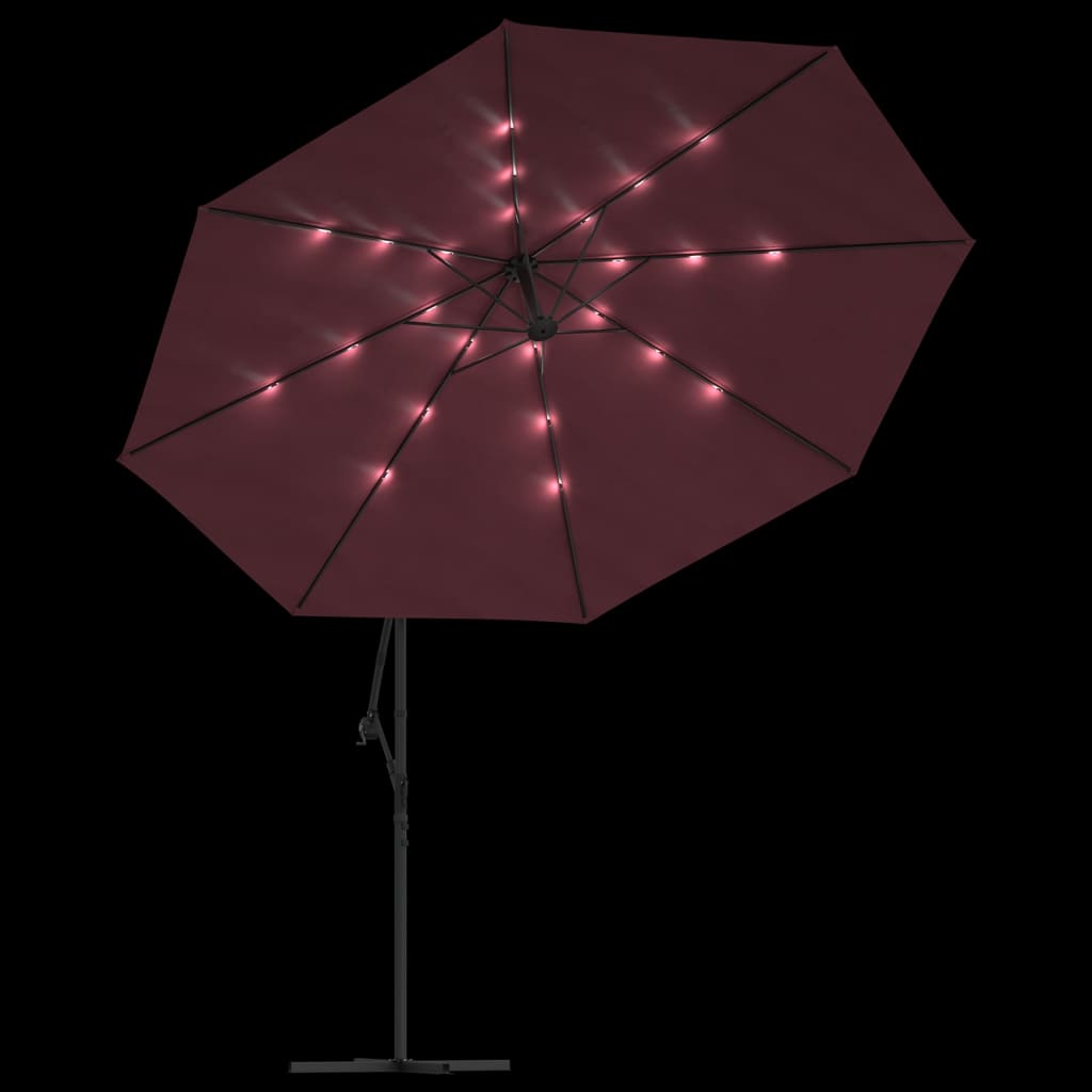 Zweefparasol met LED-verlichting 350 cm bordeauxrood is nu te koop bij PeponiXL, paradijselijk wonen!