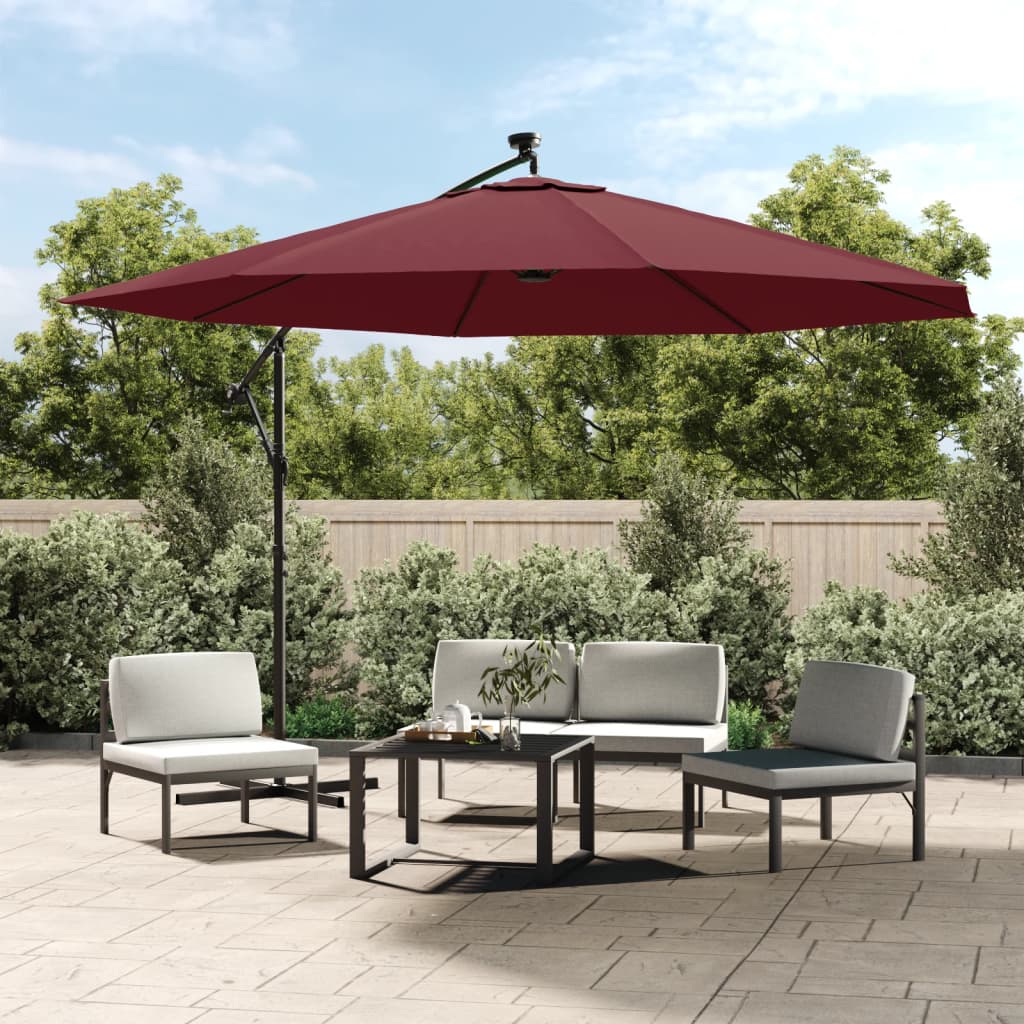 Zweefparasol met LED-verlichting 350 cm bordeauxrood is nu te koop bij PeponiXL, paradijselijk wonen!