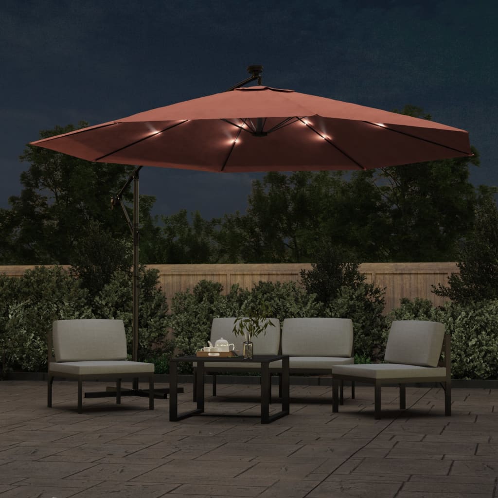 Zweefparasol met LED-verlichting 350 cm terracottakleurig is nu te koop bij PeponiXL, paradijselijk wonen!