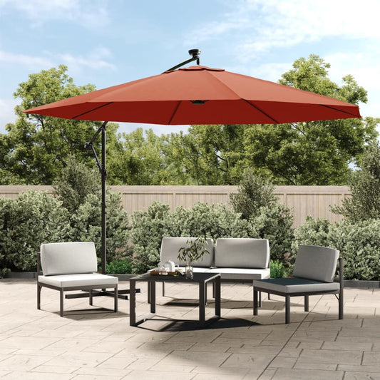 Zweefparasol met LED-verlichting 350 cm terracottakleurig is nu te koop bij PeponiXL, paradijselijk wonen!