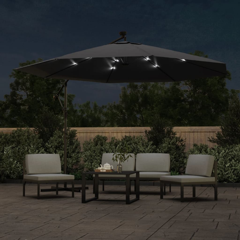 Zweefparasol met LED-verlichting 350 cm zwart is nu te koop bij PeponiXL, paradijselijk wonen!
