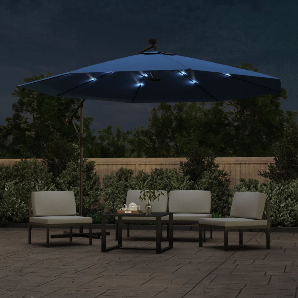 Zweefparasol met LED-verlichting 350 cm azuurblauw is nu te koop bij PeponiXL, paradijselijk wonen!