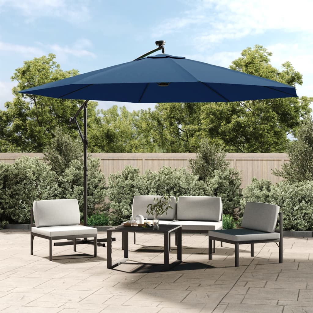 Zweefparasol met LED-verlichting 350 cm azuurblauw is nu te koop bij PeponiXL, paradijselijk wonen!