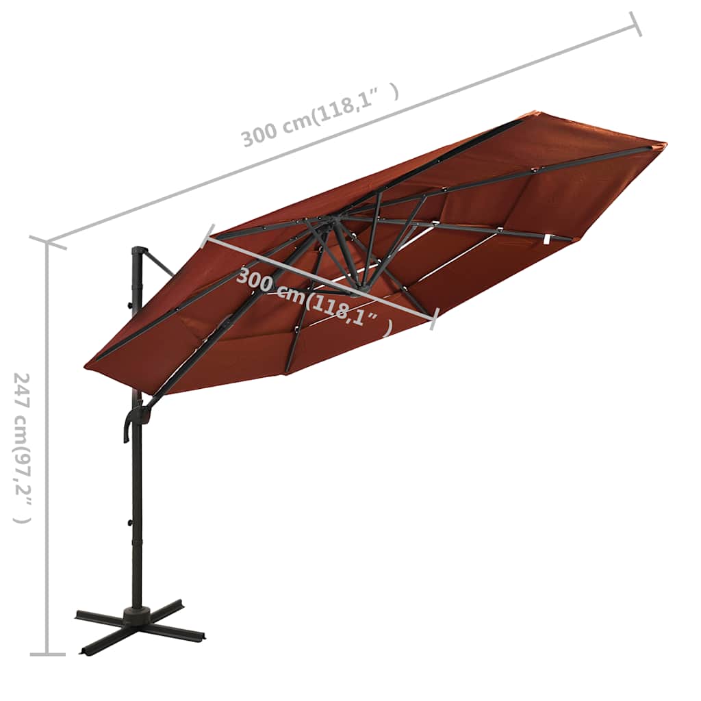 Parasol 4-laags met aluminium paal 3x3 m terracottakleurig is nu te koop bij PeponiXL, paradijselijk wonen!