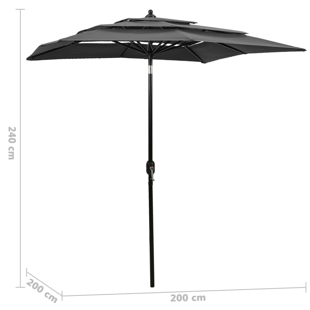 Parasol 3-laags met aluminium paal 2x2 m antracietkleurig is nu te koop bij PeponiXL, paradijselijk wonen!