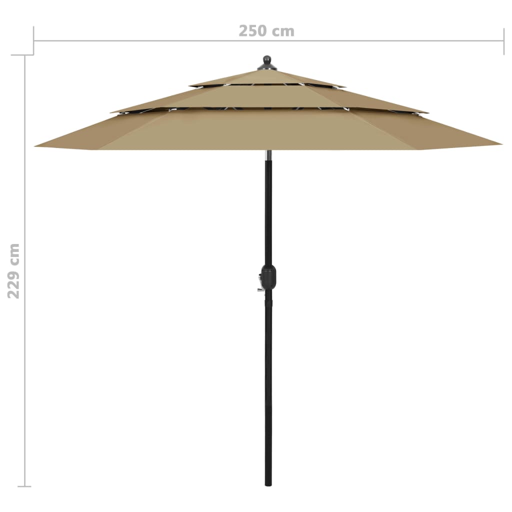 Parasol 3-laags met aluminium paal 2,5 m taupe is nu te koop bij PeponiXL, paradijselijk wonen!