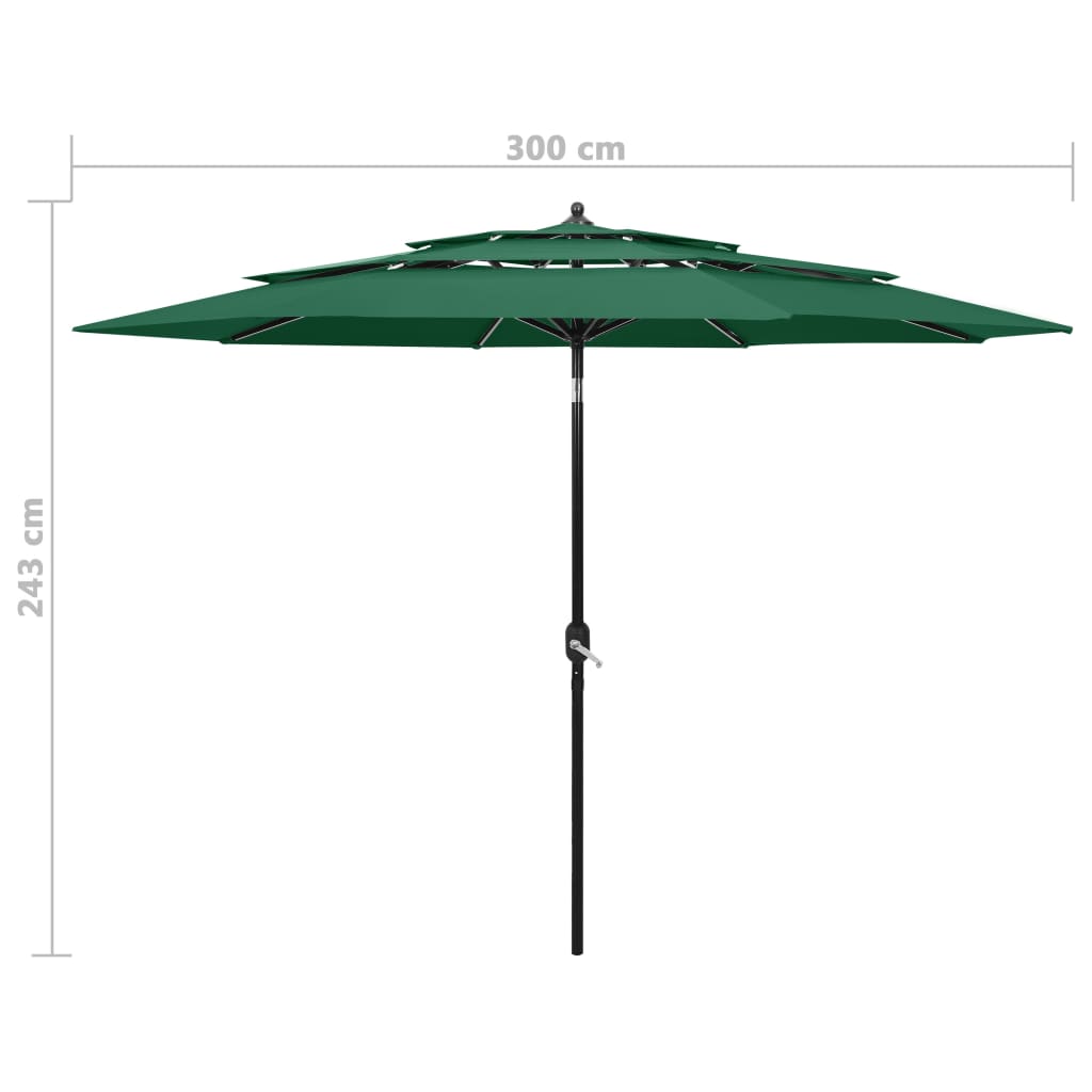 Parasol 3-laags met aluminium paal 3 m groen is nu te koop bij PeponiXL, paradijselijk wonen!