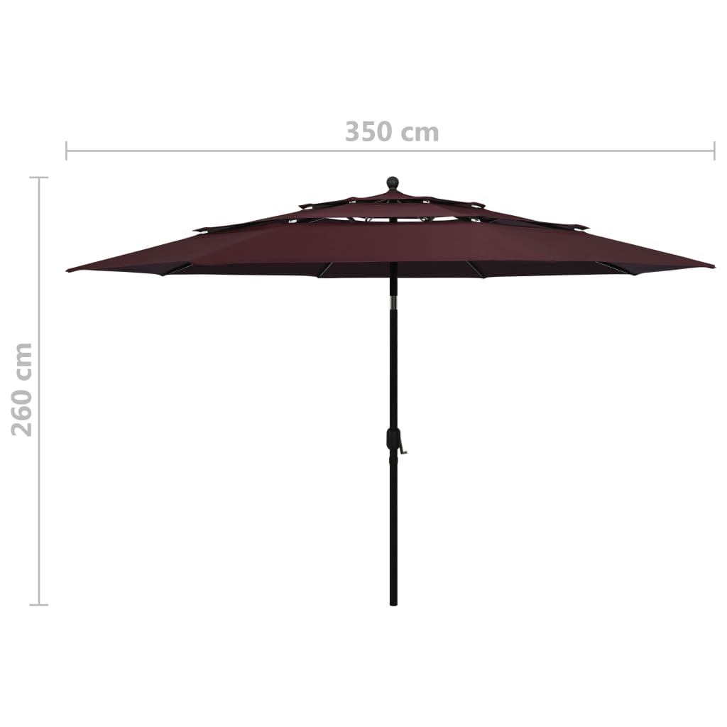 Parasol 3-laags met aluminium paal 3,5 m bordeauxrood is nu te koop bij PeponiXL, paradijselijk wonen!