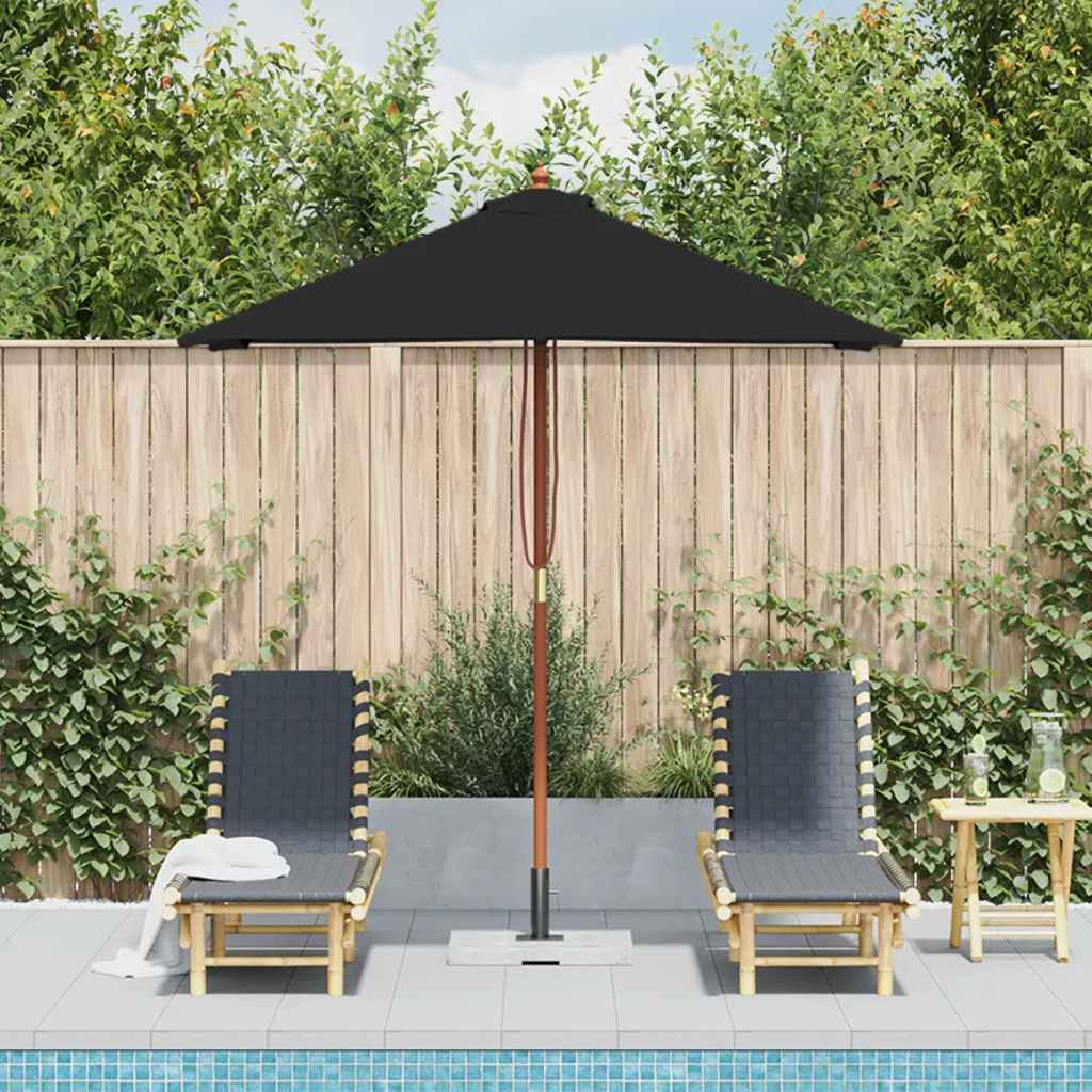Parasol met houten paal 150x200 cm zwart is nu te koop bij PeponiXL, paradijselijk wonen!