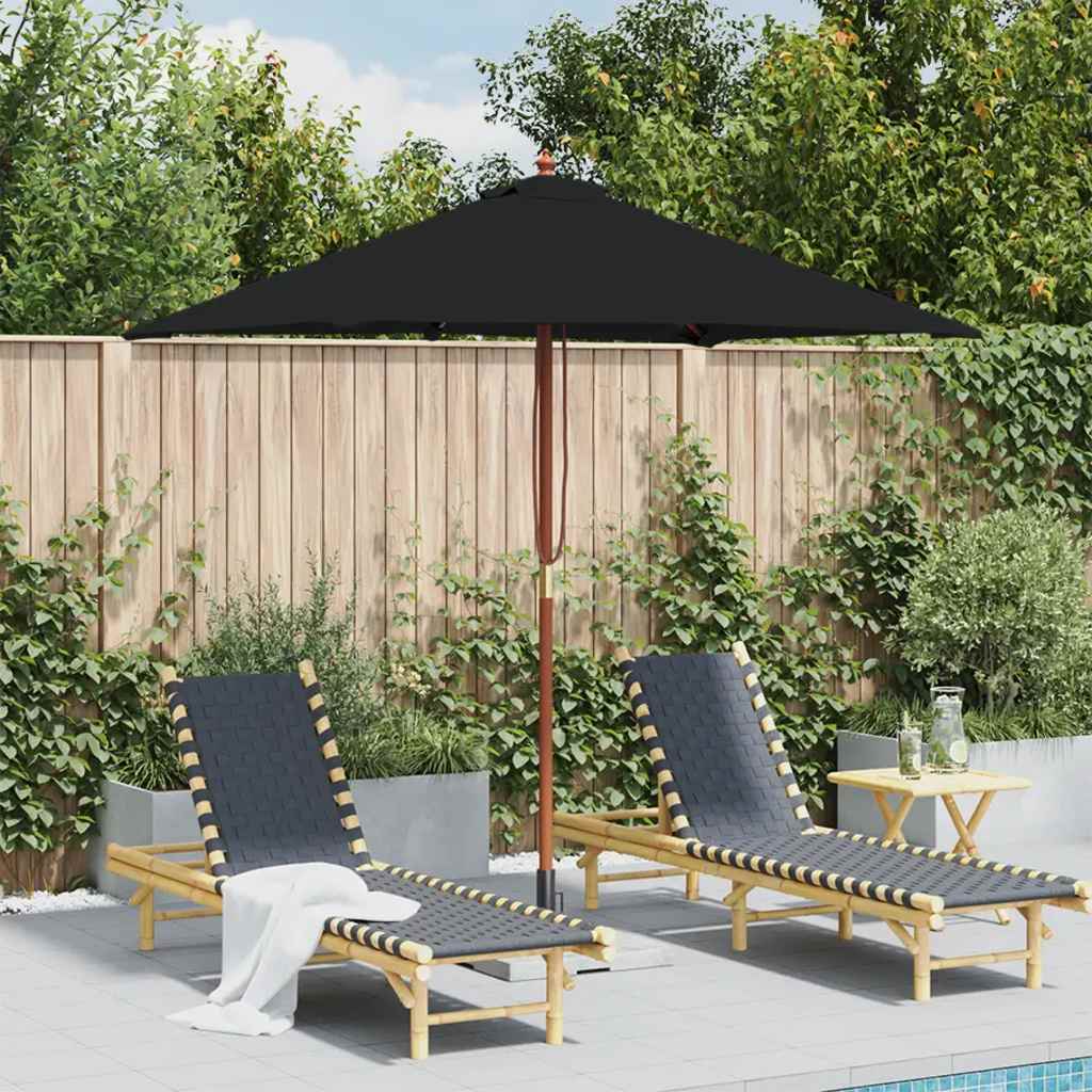 Parasol met houten paal 150x200 cm zwart is nu te koop bij PeponiXL, paradijselijk wonen!