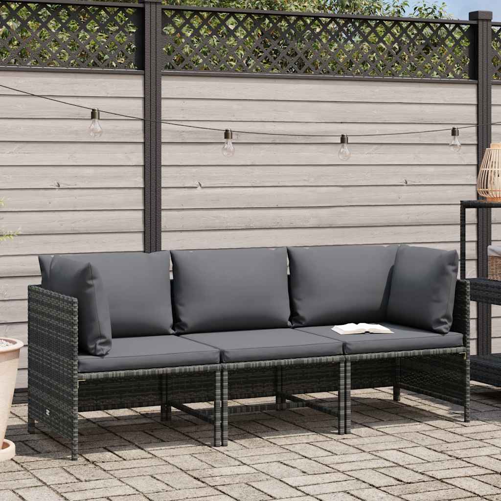 Tuinbank 3-zits met kussens poly rattan grijs is nu te koop bij PeponiXL, paradijselijk wonen!