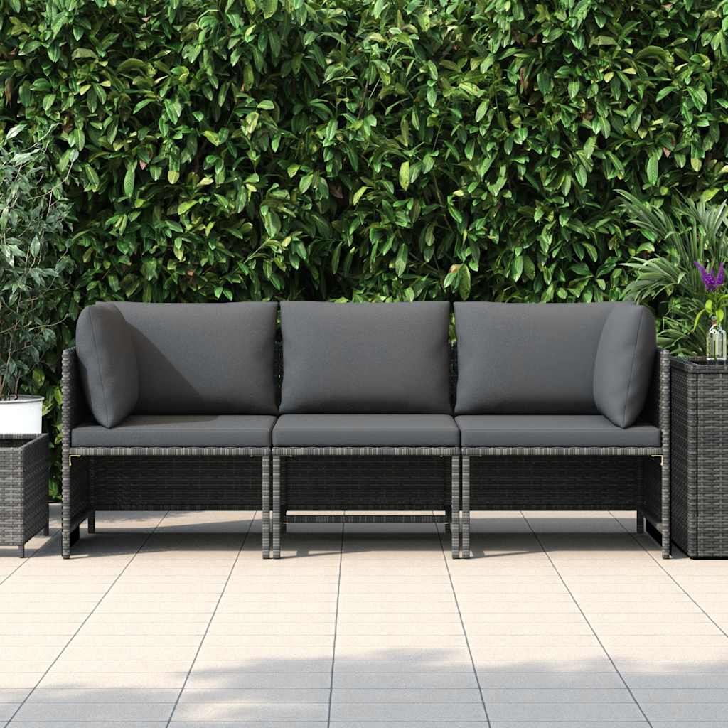 Tuinbank 3-zits met kussens poly rattan grijs is nu te koop bij PeponiXL, paradijselijk wonen!