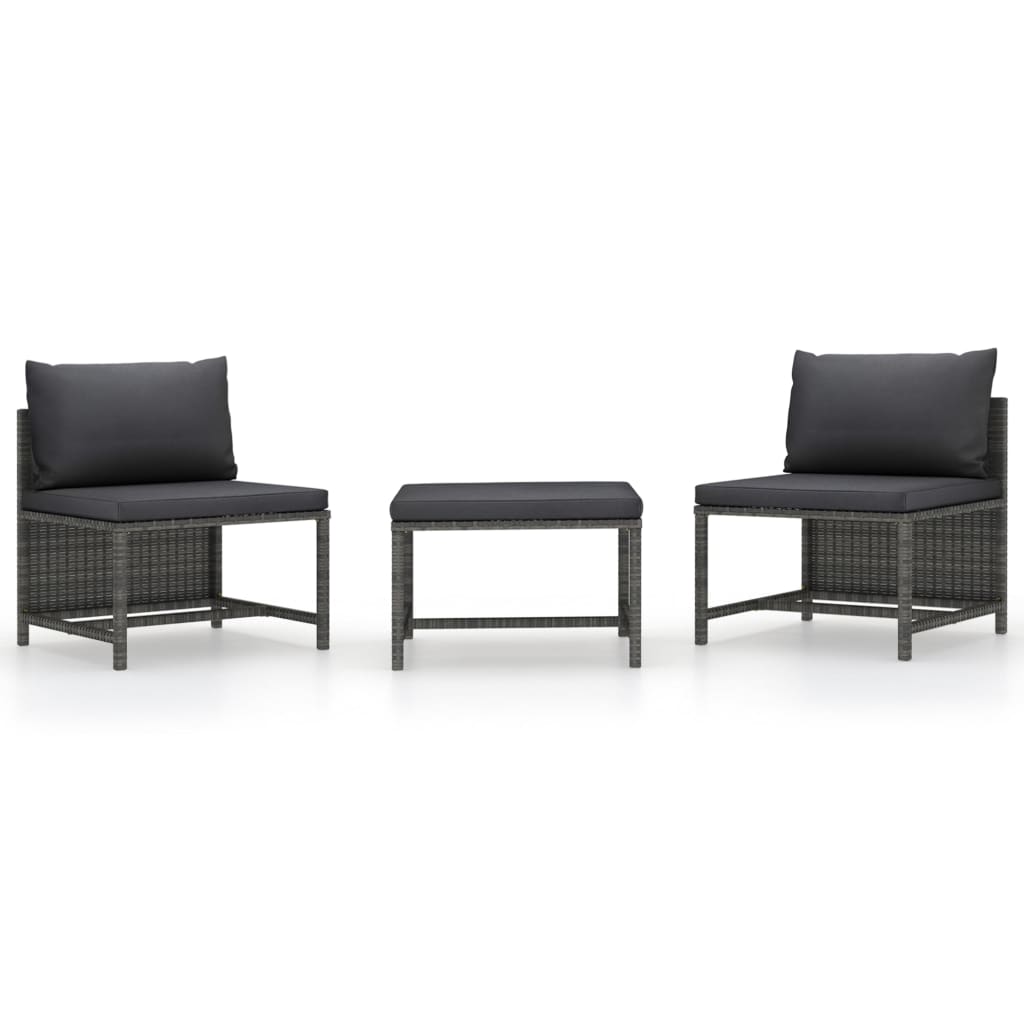 3-delige Loungeset met kussens poly rattan grijs is nu te koop bij PeponiXL, paradijselijk wonen!