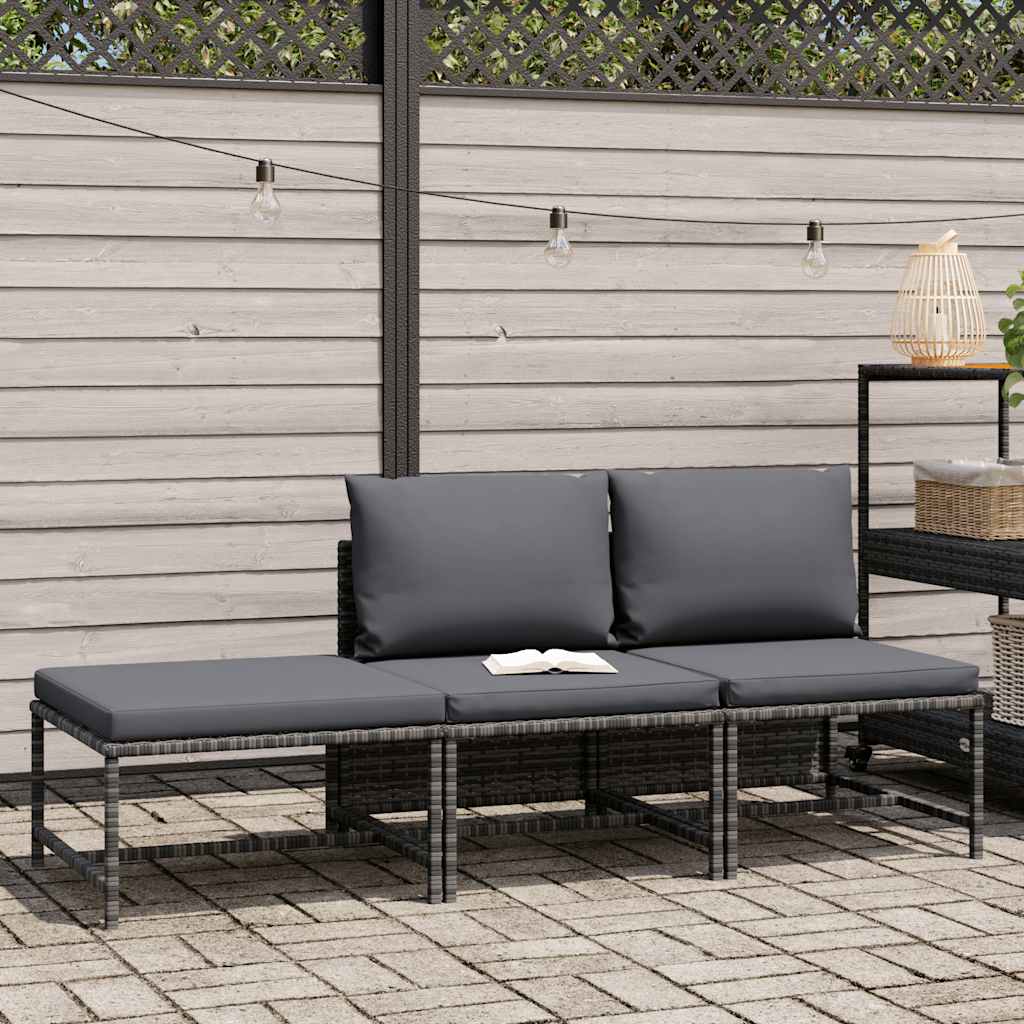 3-delige Loungeset met kussens poly rattan grijs is nu te koop bij PeponiXL, paradijselijk wonen!