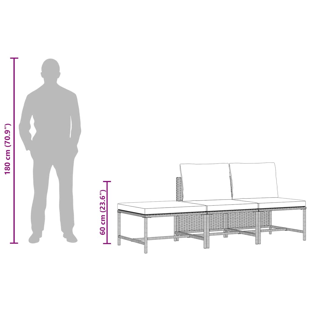3-delige Loungeset met kussens poly rattan grijs is nu te koop bij PeponiXL, paradijselijk wonen!