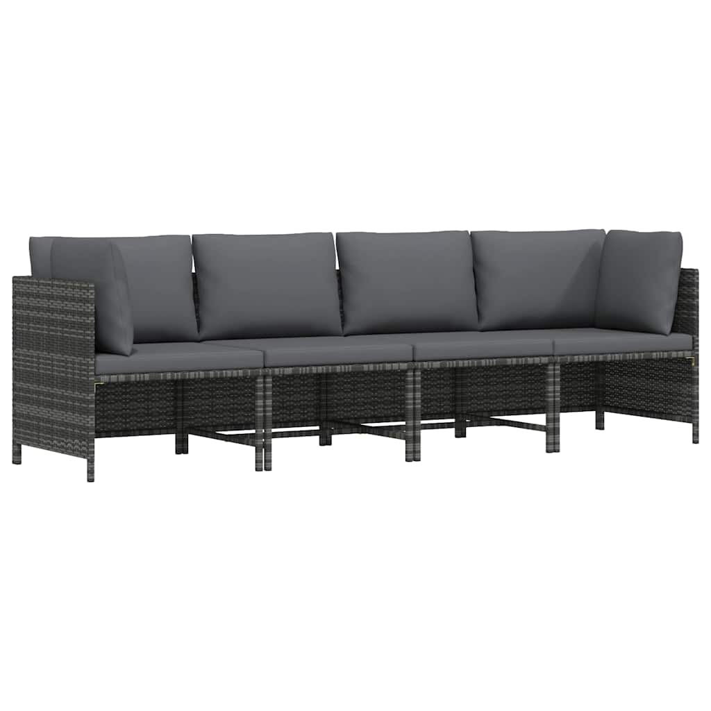 Tuinbank 4-zits met kussens poly rattan grijs