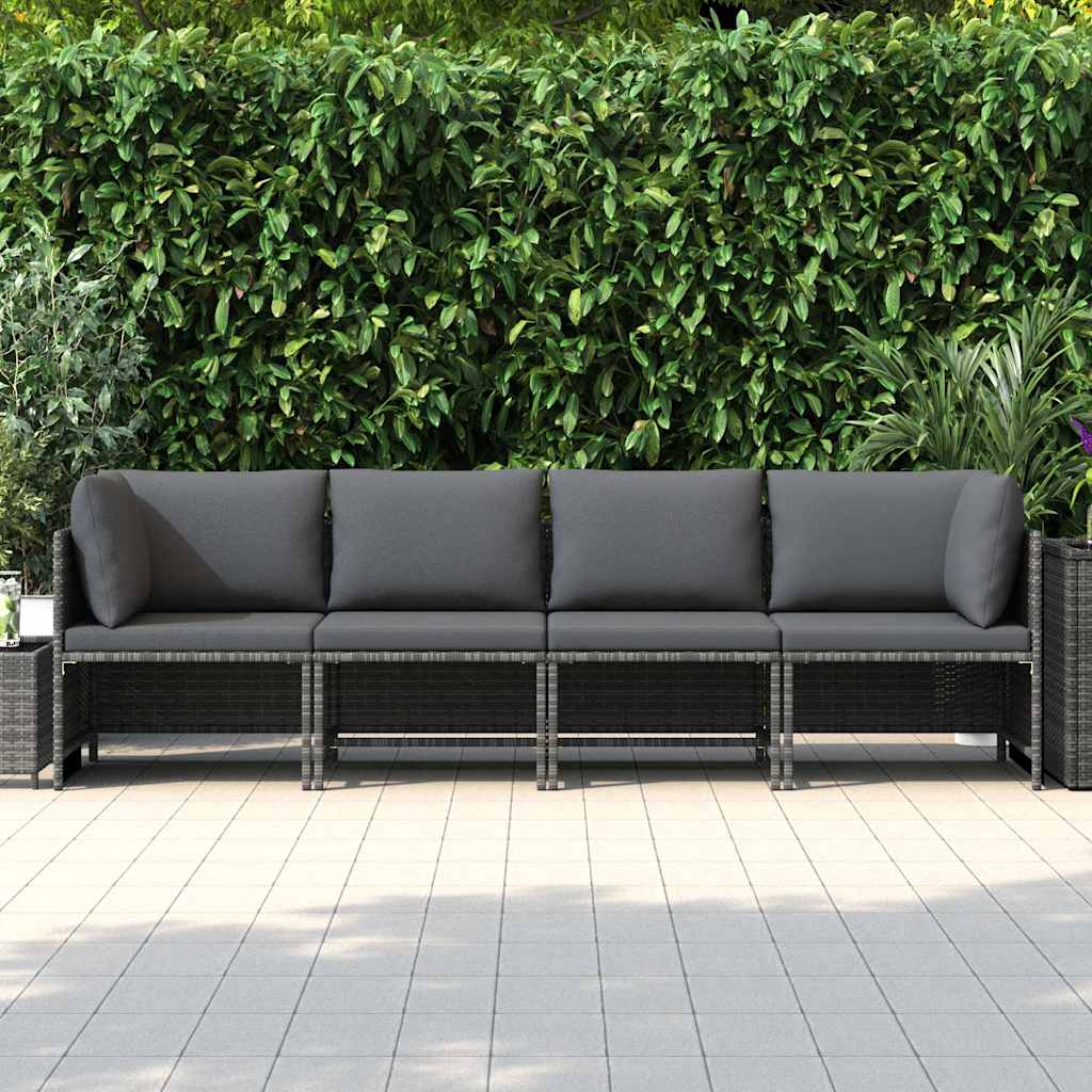 Tuinbank 4-zits met kussens poly rattan grijs
