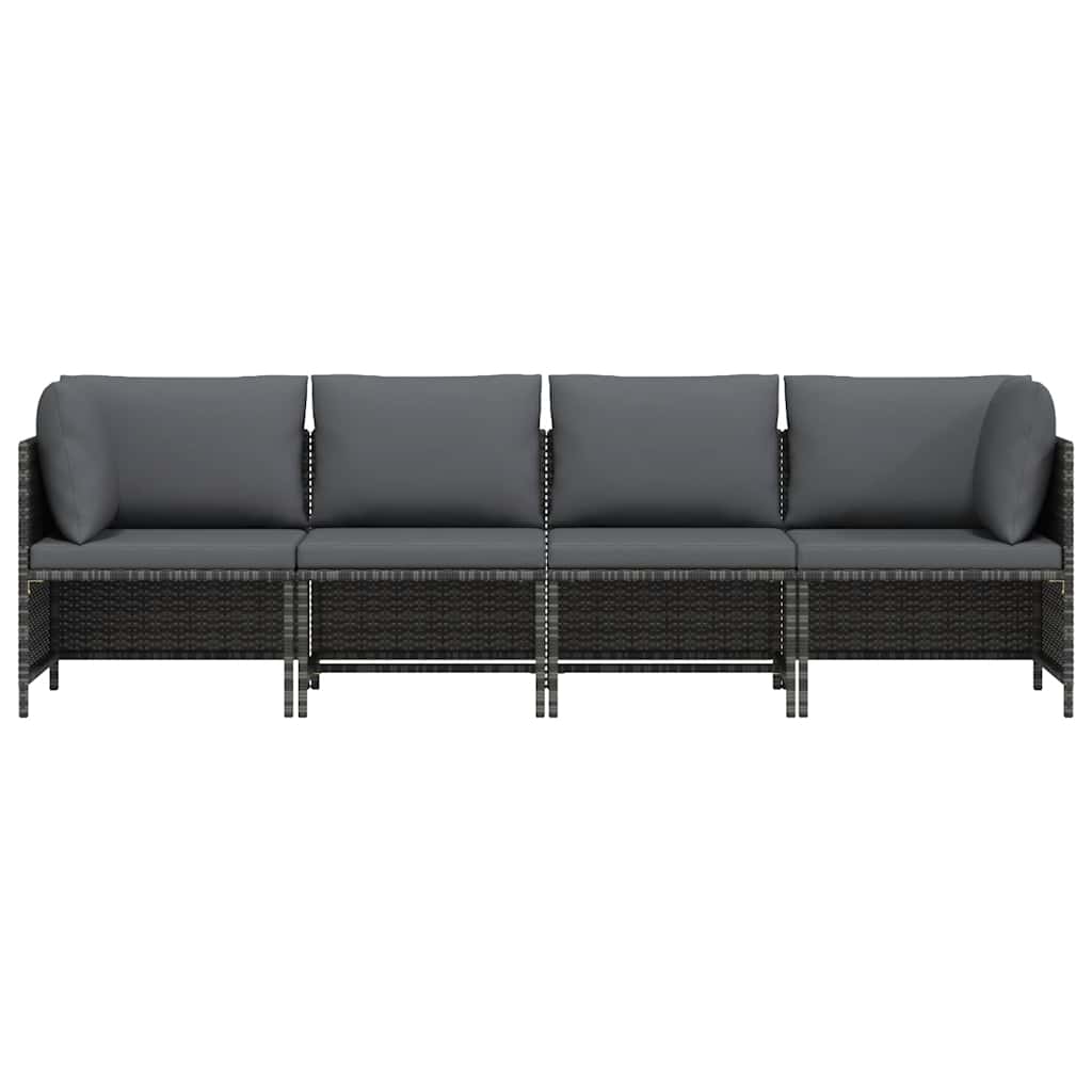 Tuinbank 4-zits met kussens poly rattan grijs