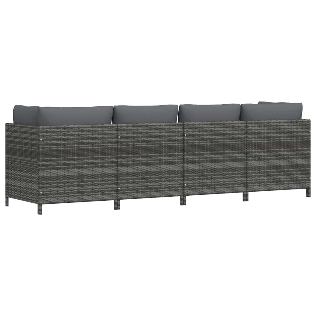Tuinbank 4-zits met kussens poly rattan grijs