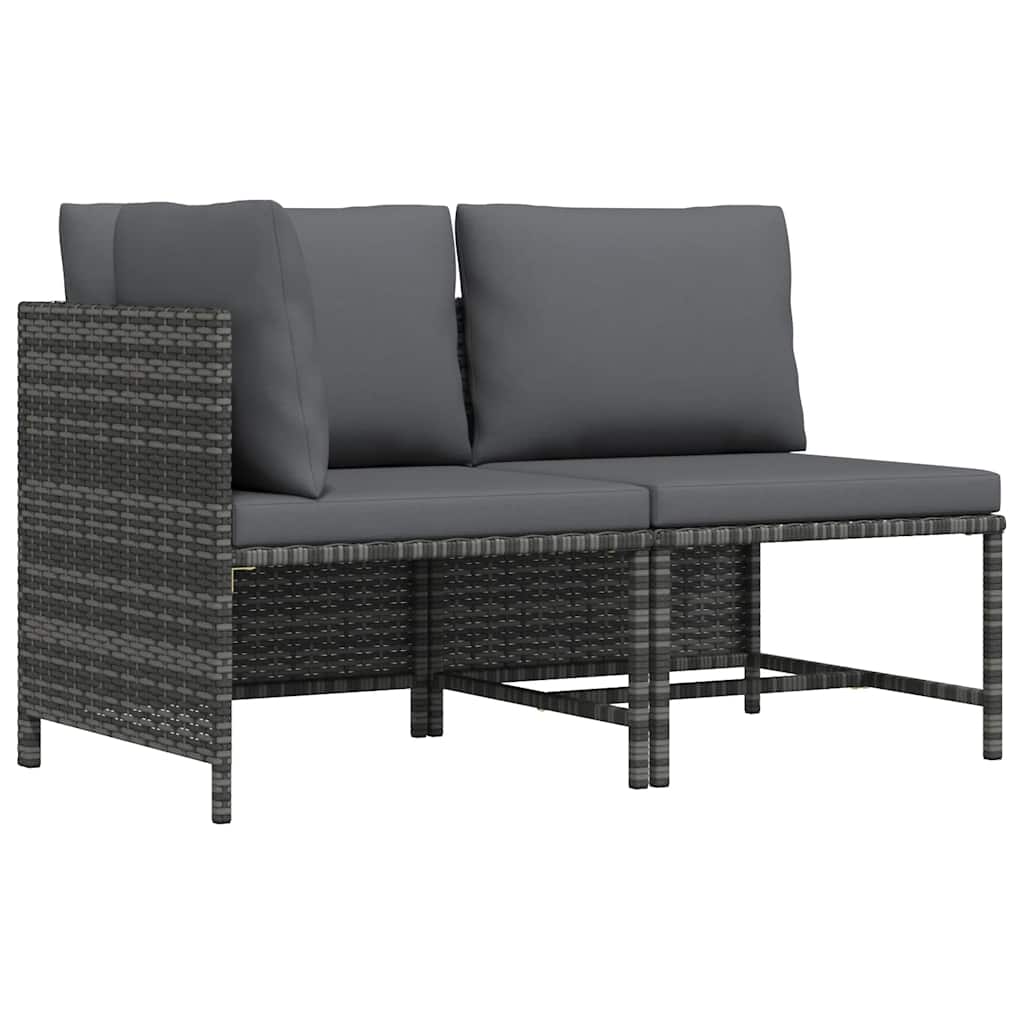 2-delige Loungeset met kussens poly rattan grijs