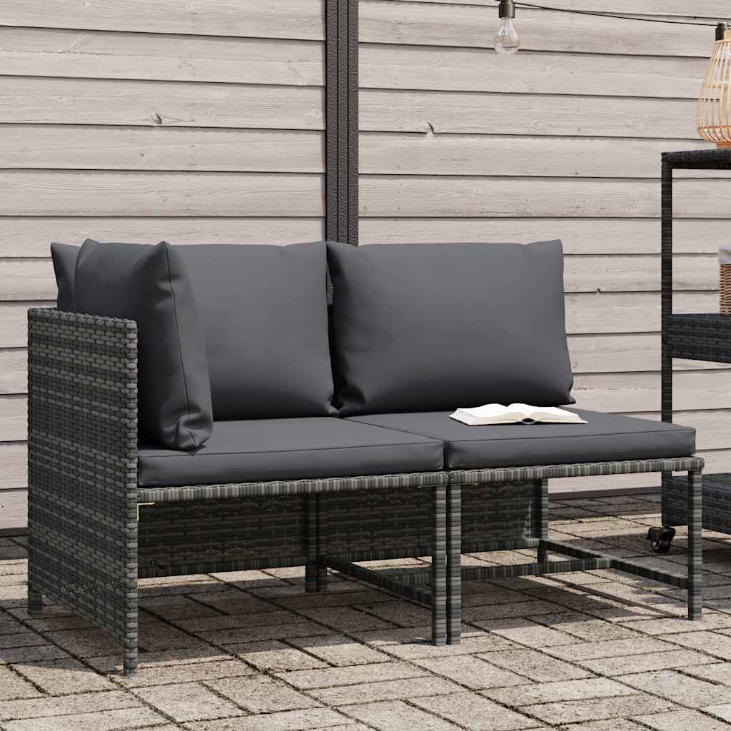 2-delige Loungeset met kussens poly rattan grijs