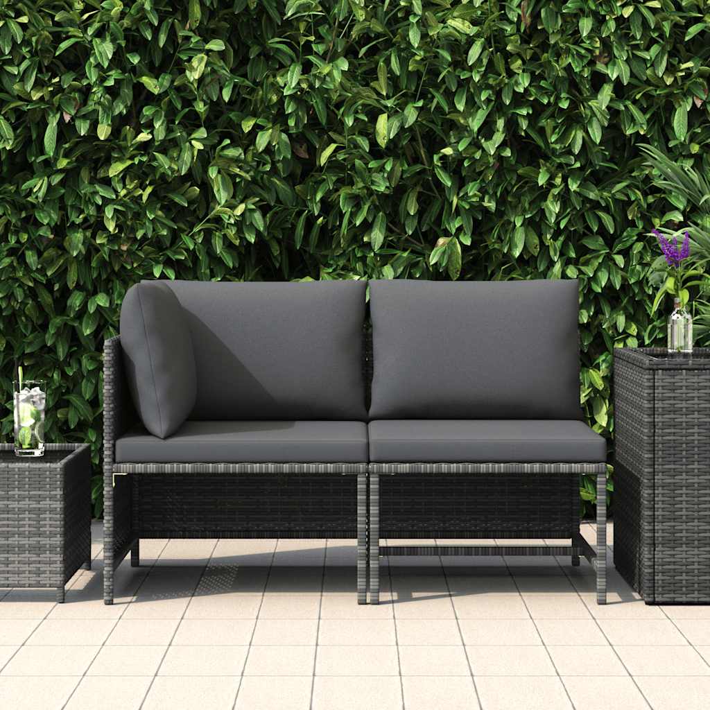2-delige Loungeset met kussens poly rattan grijs