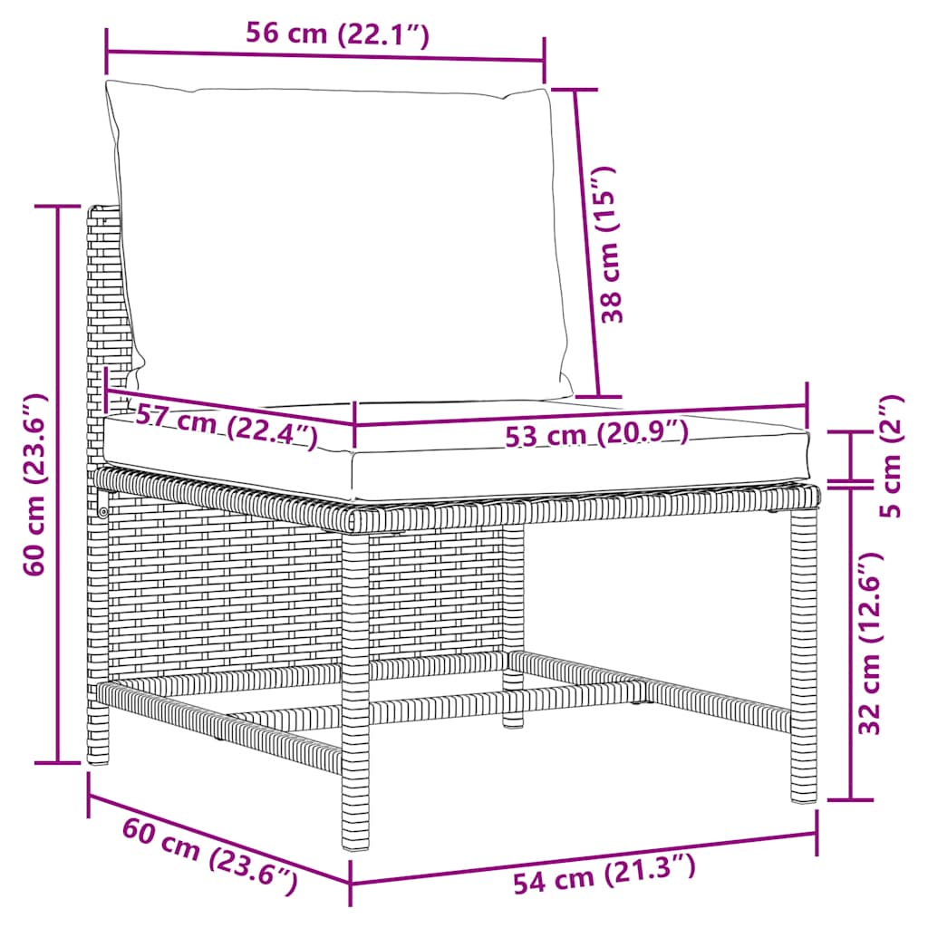 Middenbank sectioneel met kussens poly rattan zwart is nu te koop bij PeponiXL, paradijselijk wonen!