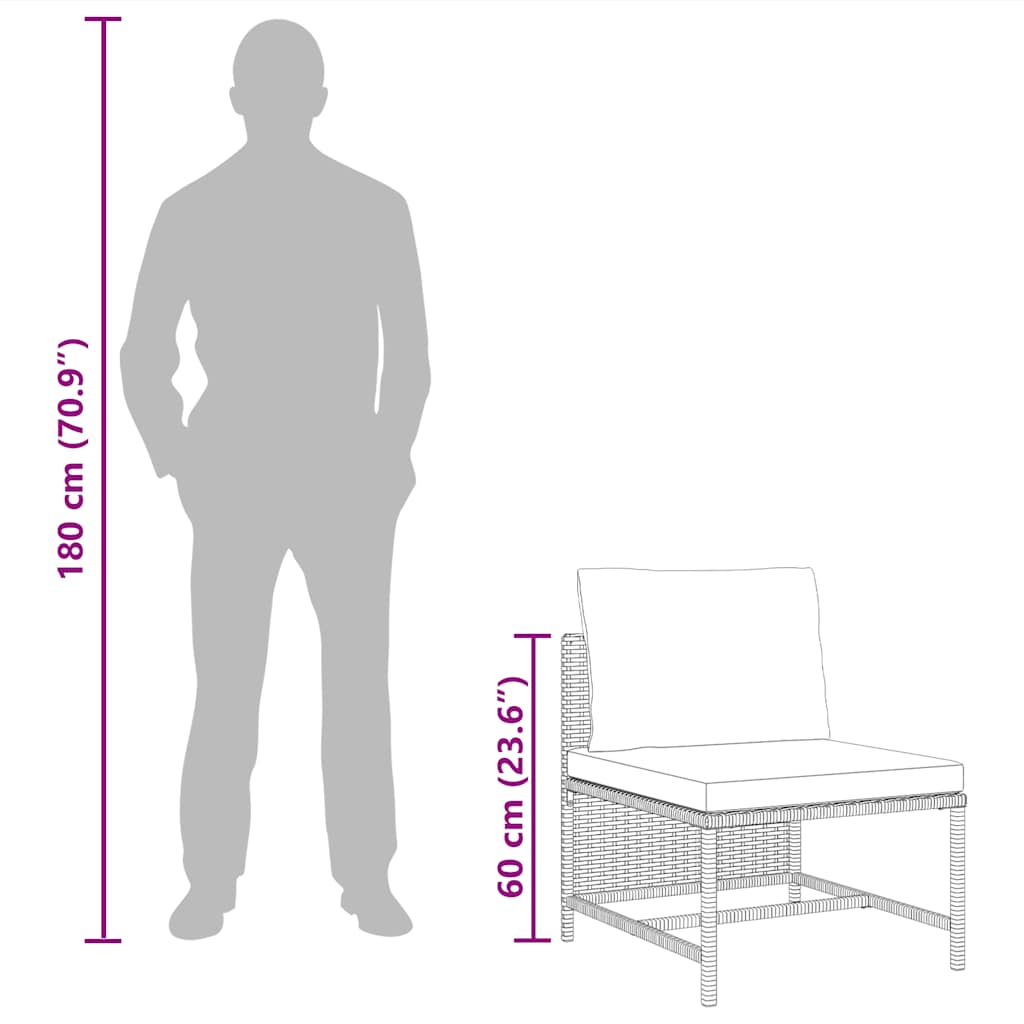 Middenbank sectioneel met kussens poly rattan zwart is nu te koop bij PeponiXL, paradijselijk wonen!