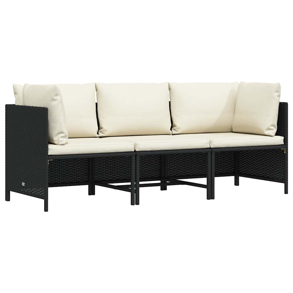 Tuinbank 3-zits met kussens poly rattan zwart is nu te koop bij PeponiXL, paradijselijk wonen!