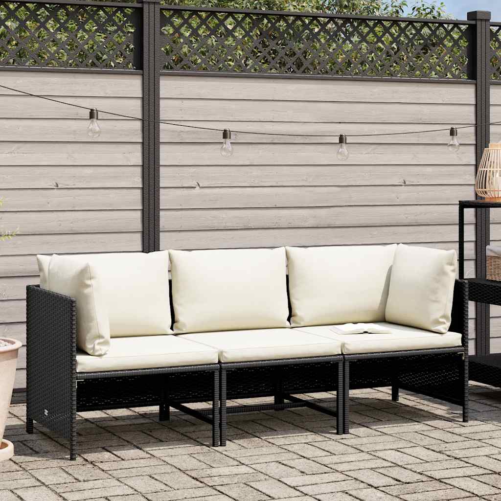 Tuinbank 3-zits met kussens poly rattan zwart is nu te koop bij PeponiXL, paradijselijk wonen!