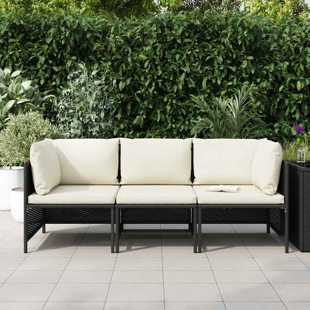 Tuinbank 3-zits met kussens poly rattan zwart is nu te koop bij PeponiXL, paradijselijk wonen!