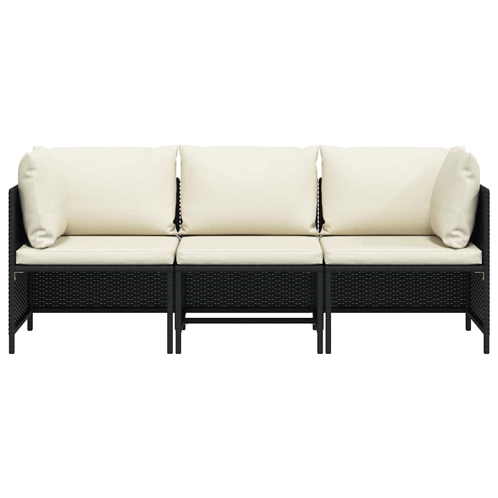 Tuinbank 3-zits met kussens poly rattan zwart is nu te koop bij PeponiXL, paradijselijk wonen!