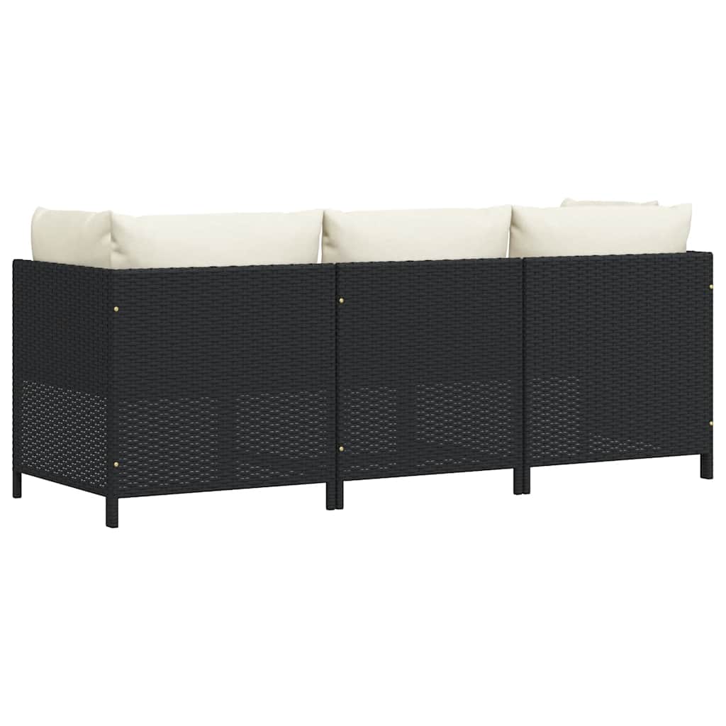 Tuinbank 3-zits met kussens poly rattan zwart is nu te koop bij PeponiXL, paradijselijk wonen!