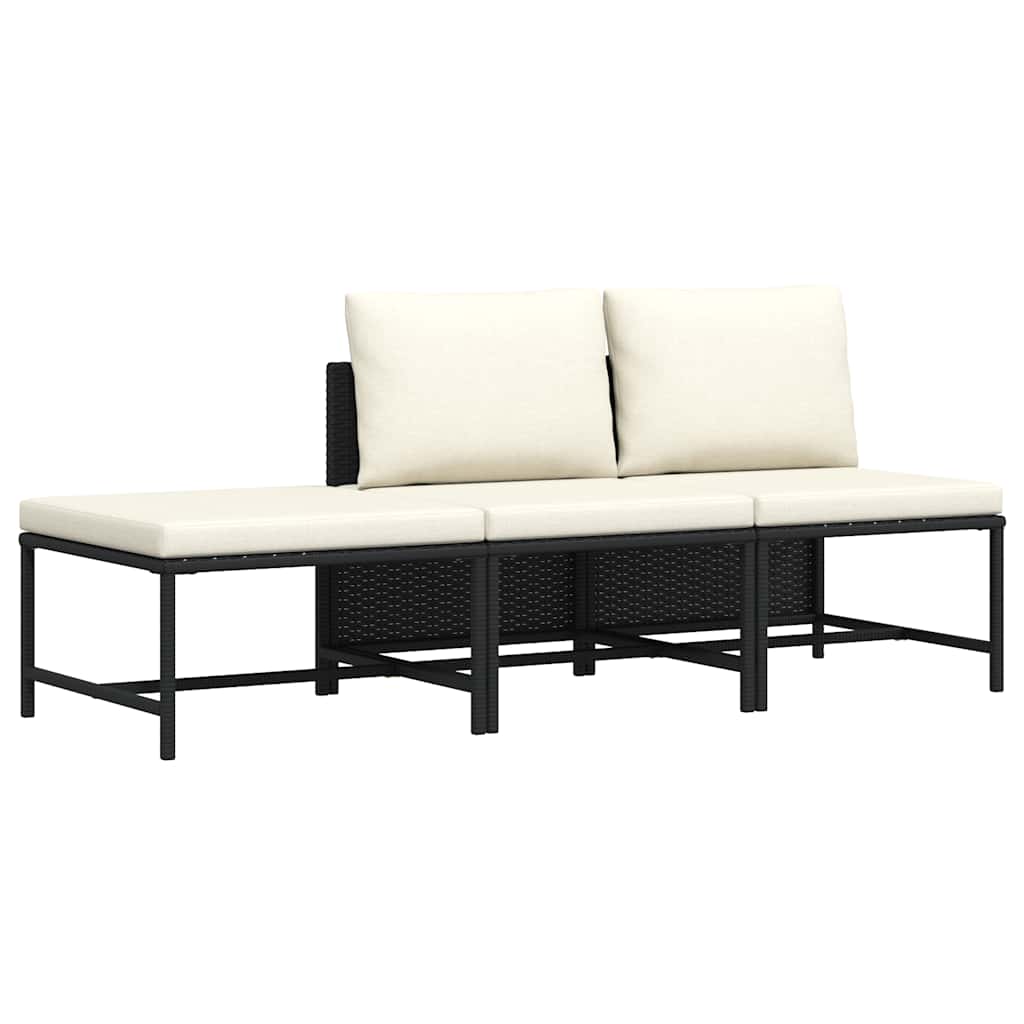 3-delige Loungeset met kussens poly rattan zwart is nu te koop bij PeponiXL, paradijselijk wonen!